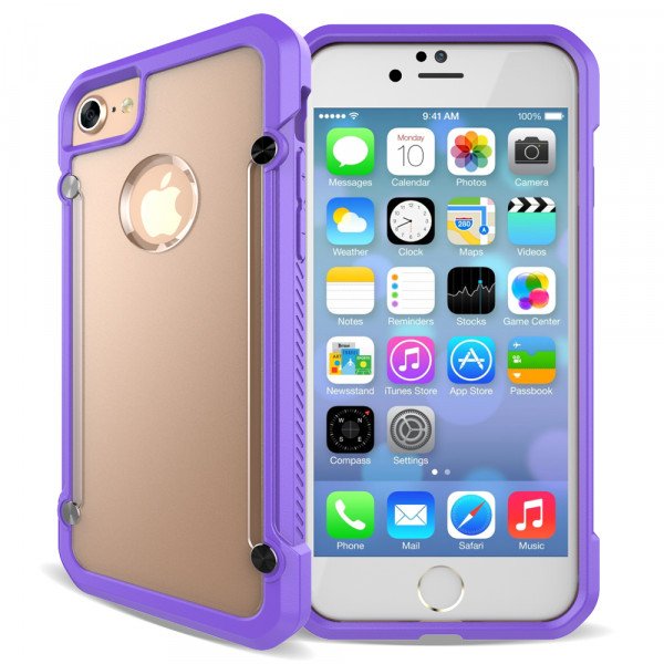 Wholesale iPhone 7 Clear Defense Hybrid Case (Purple)